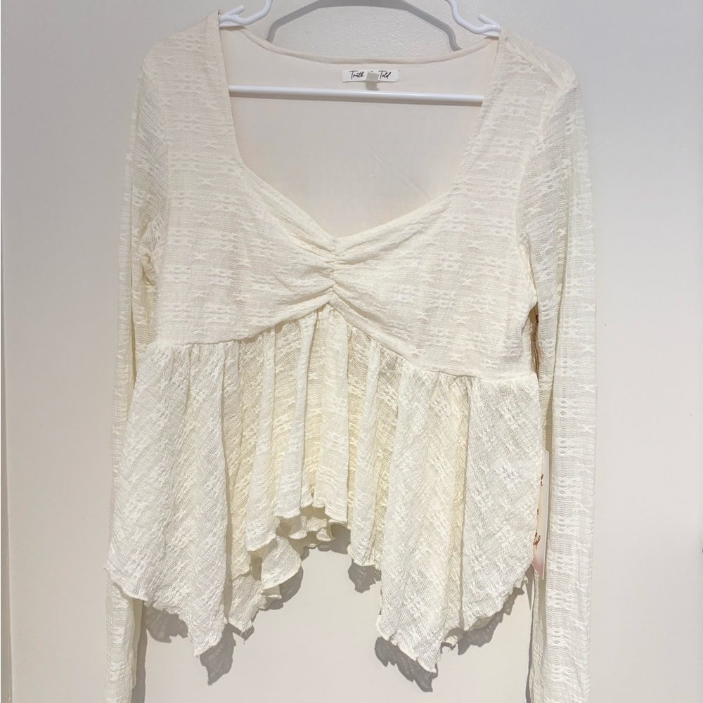 Ivory Textured Long Sleeve Blouse